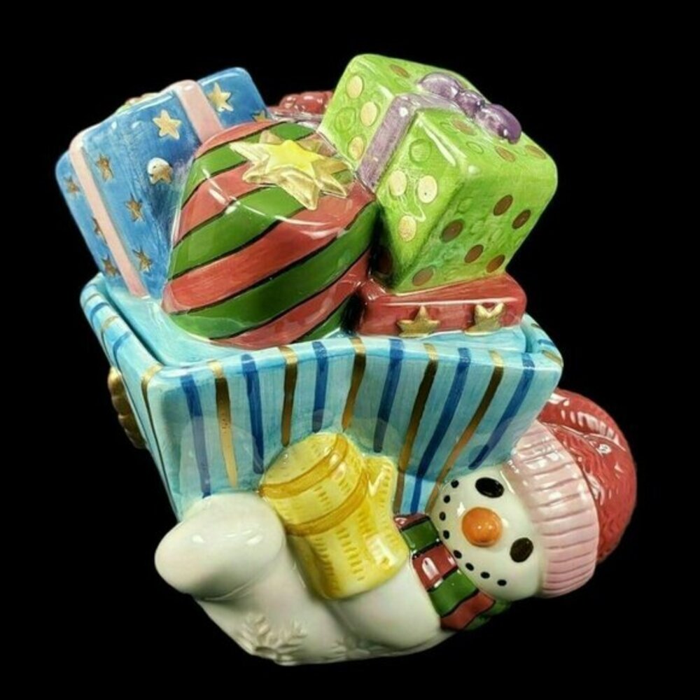 Fitz and Floyd Frosty Folks Christmas Lidded Candy Jar Trinket Box 1996 Vintage